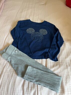 Zara grey leggings, Disney Navy Long Sleeve Tee with Sparkling Mouse Motif